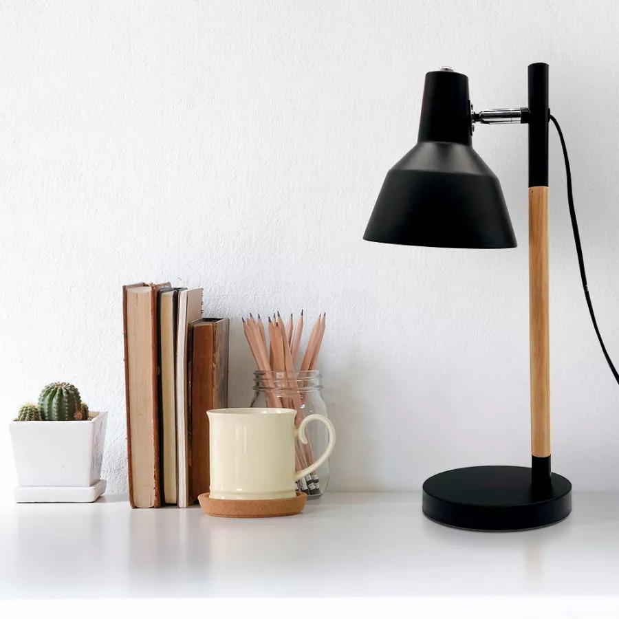 wood and metal lamp black E14